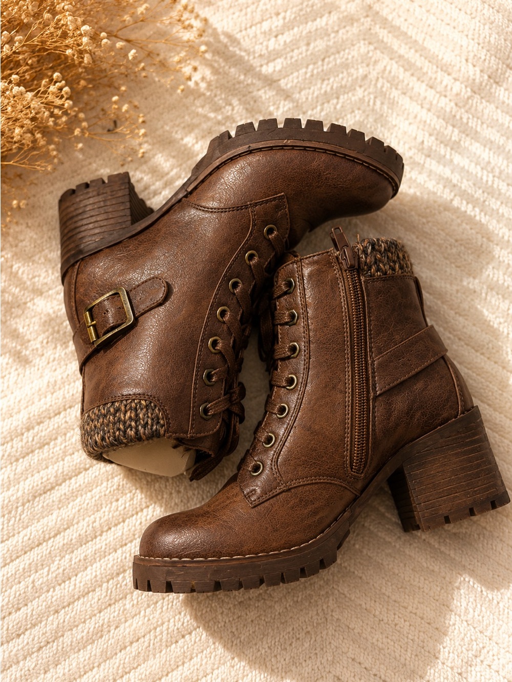 Carlos Santana Chestnut Brown Lace-Up Block Heel Ankle Boots